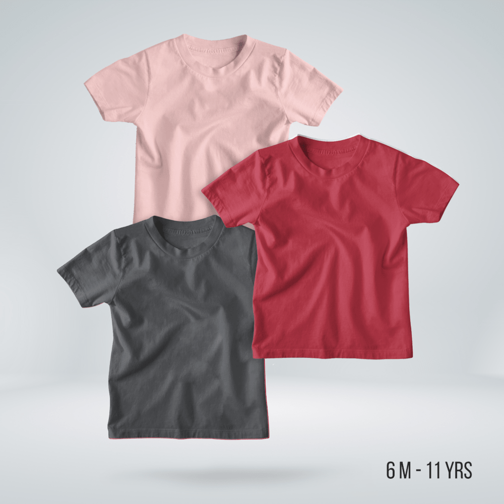 Fabrilife Kids Premium Blank T-shirt Combo - Light Pink, Red, Charcoal 100% Cotton